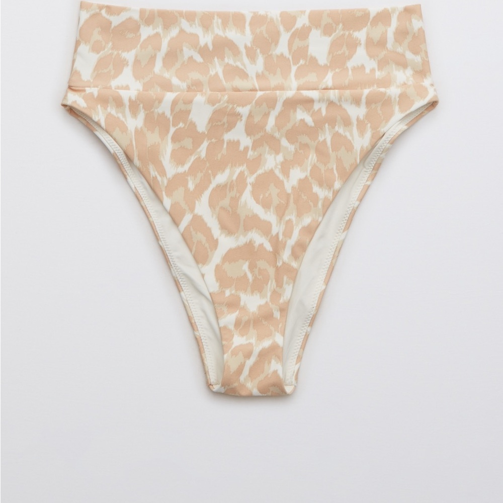 Aerie Leopard Longline Scoop Bikini Top and High Cut Cheeky Bikini Bottom - Picture 2 of 7
